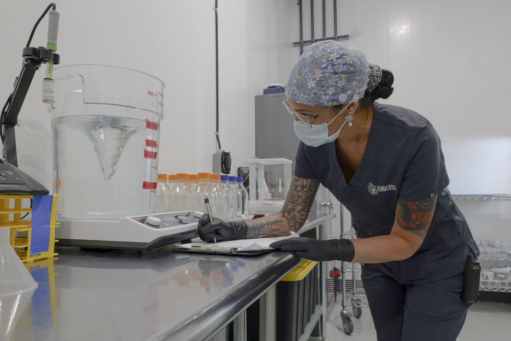 Endless Biotech researcher recording lab data